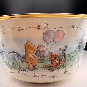 Disney Winnie The Pooh "Balloons of Cheer" Bowl - Ivory China Gold Rim 8.75x4.25